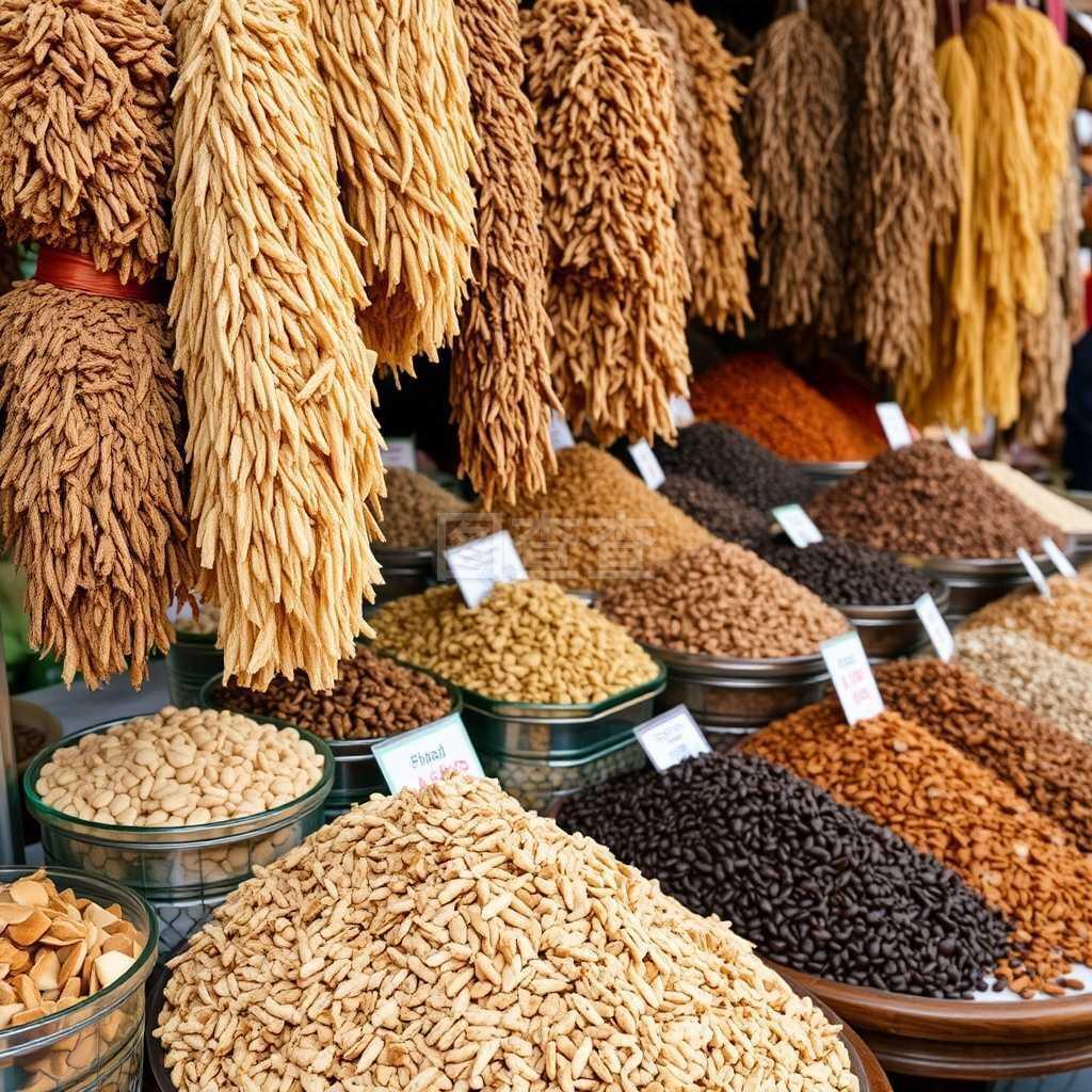 塔什干乔苏集市上的干食品销售